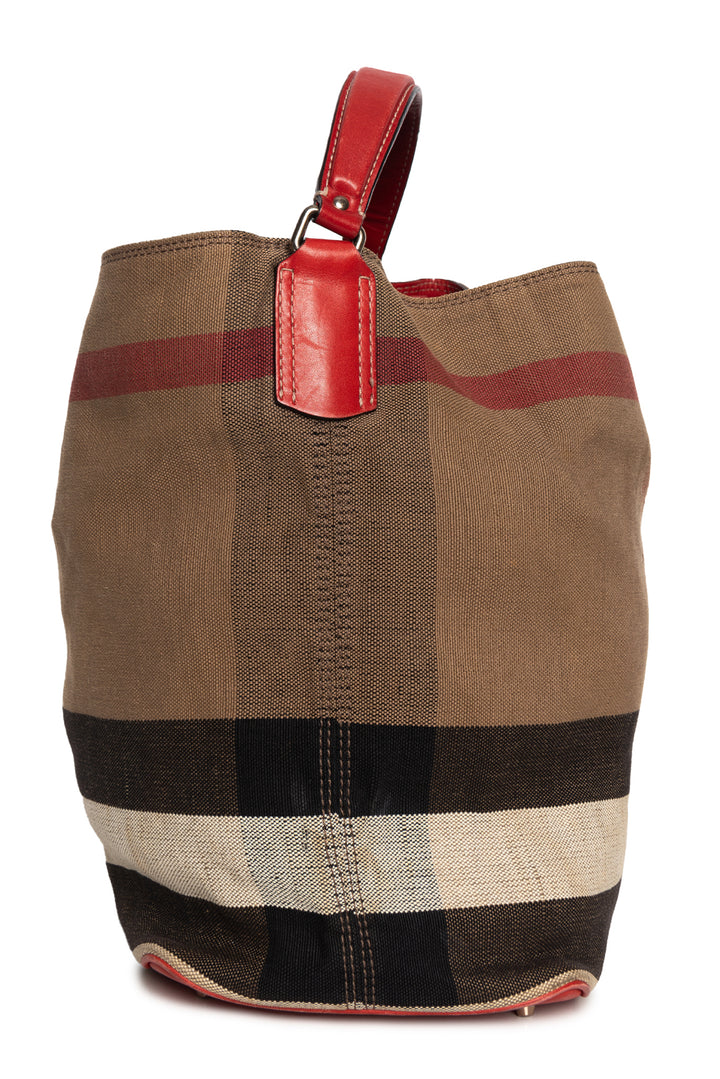 Burberry Nova Check Linen/Red Leather Ashby Bucket Bag