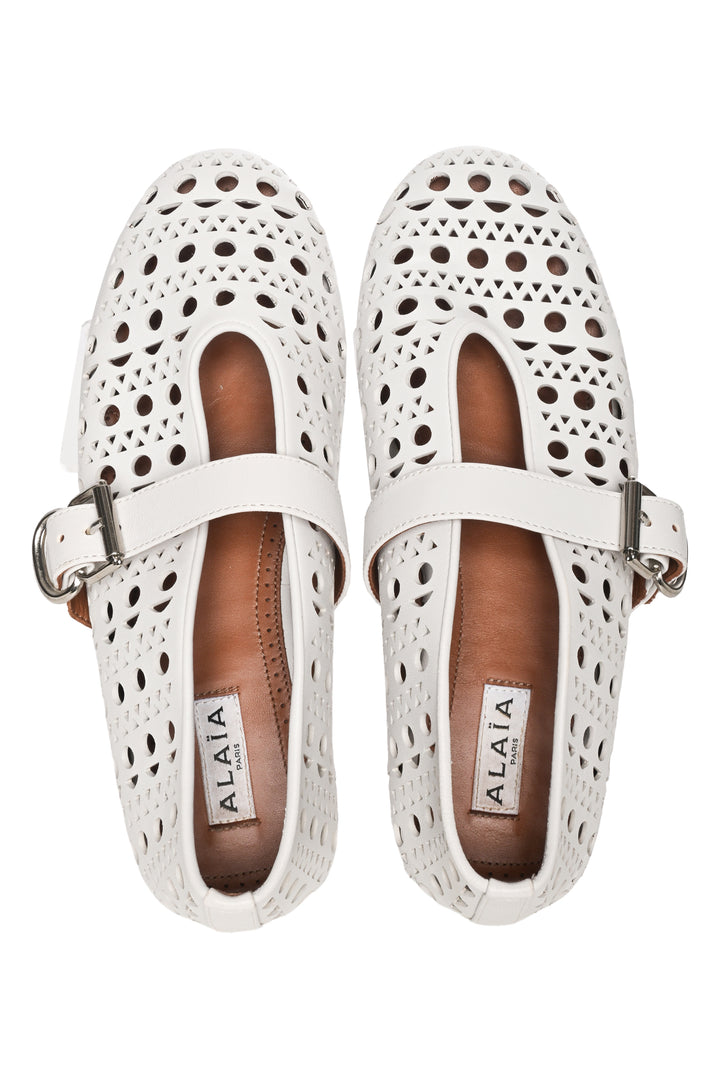 Alaia Size 37 Laser-cut Leather Ballerina Flats