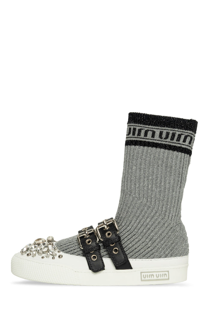 Miu Miu Size 35 Fabric & Crystal Sock Sneaker