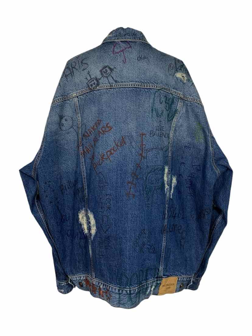 Balenciaga Size 3 2021 Scribble Distressed Denim Jacket