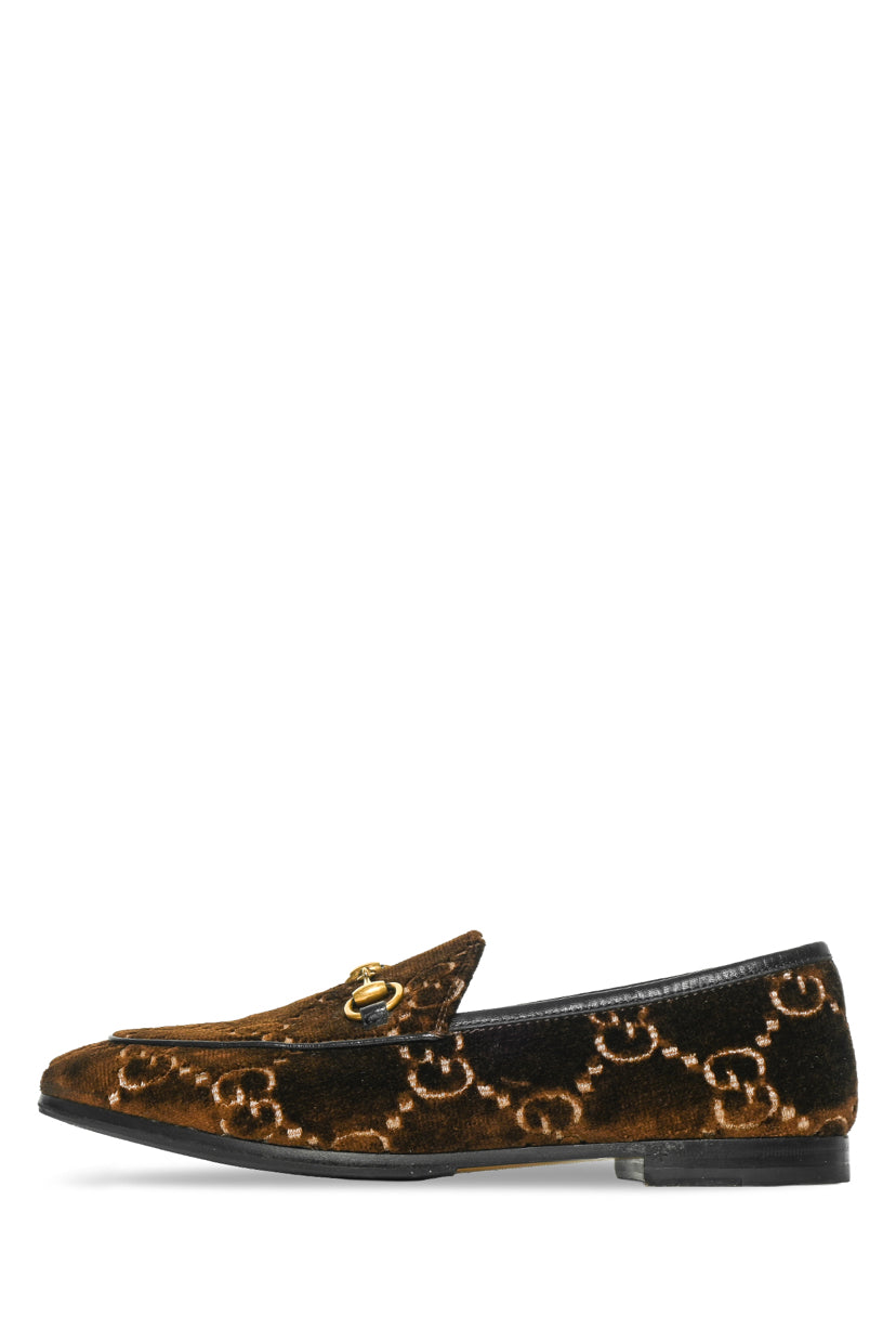 Gucci Size 37 GG Monogram Velvet Horsebit Jordaan Loafers