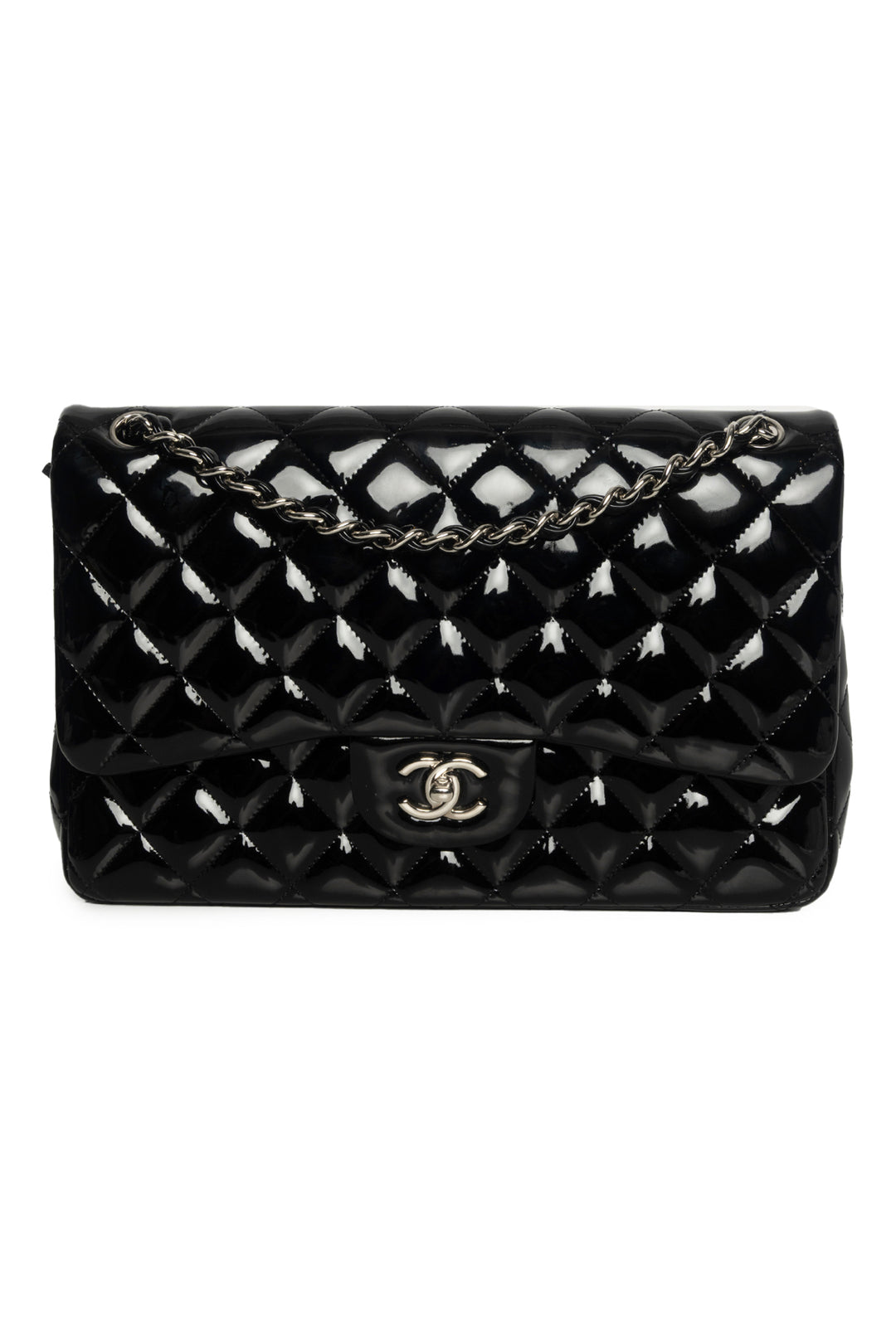 Chanel 2012 Quilted Patent Leather Jumbo Double Flap Shoulder Bag