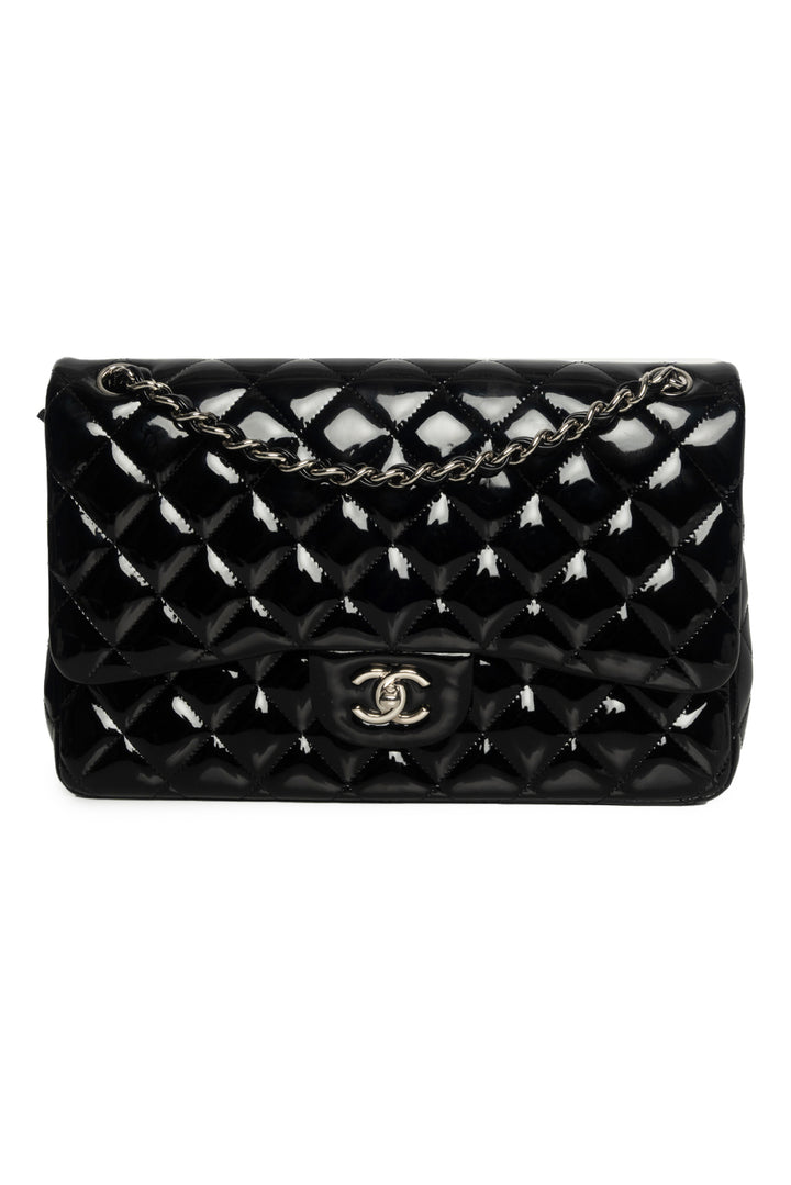 Chanel 2012 Quilted Patent Leather Jumbo Double Flap Shoulder Bag