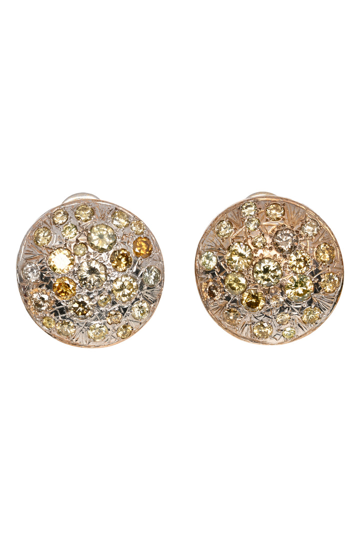 14K White Gold Circle Multi-Diamond Earrings