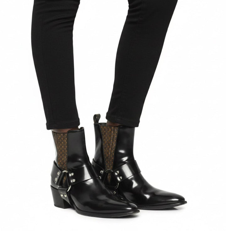 Louis Vuitton Size 40 Monogram Canvas Black Patent Leather Rhapsody Ankle Boots