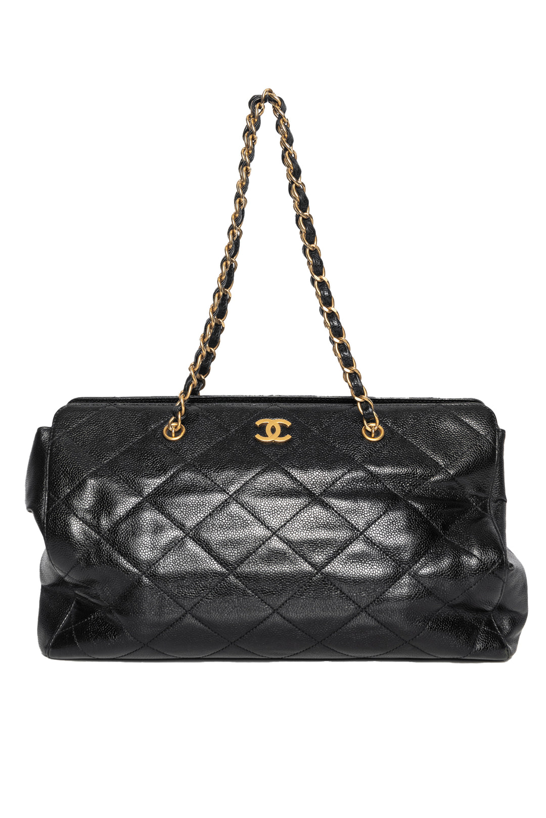 Chanel Vintage Diamond Quilted Caviar Leather CC Tote