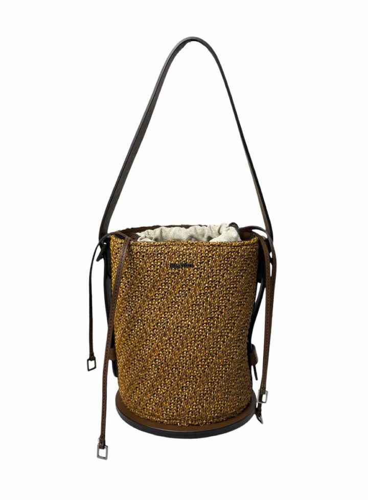 Maxmara Woven Bucket Bag Leather Trim Purse