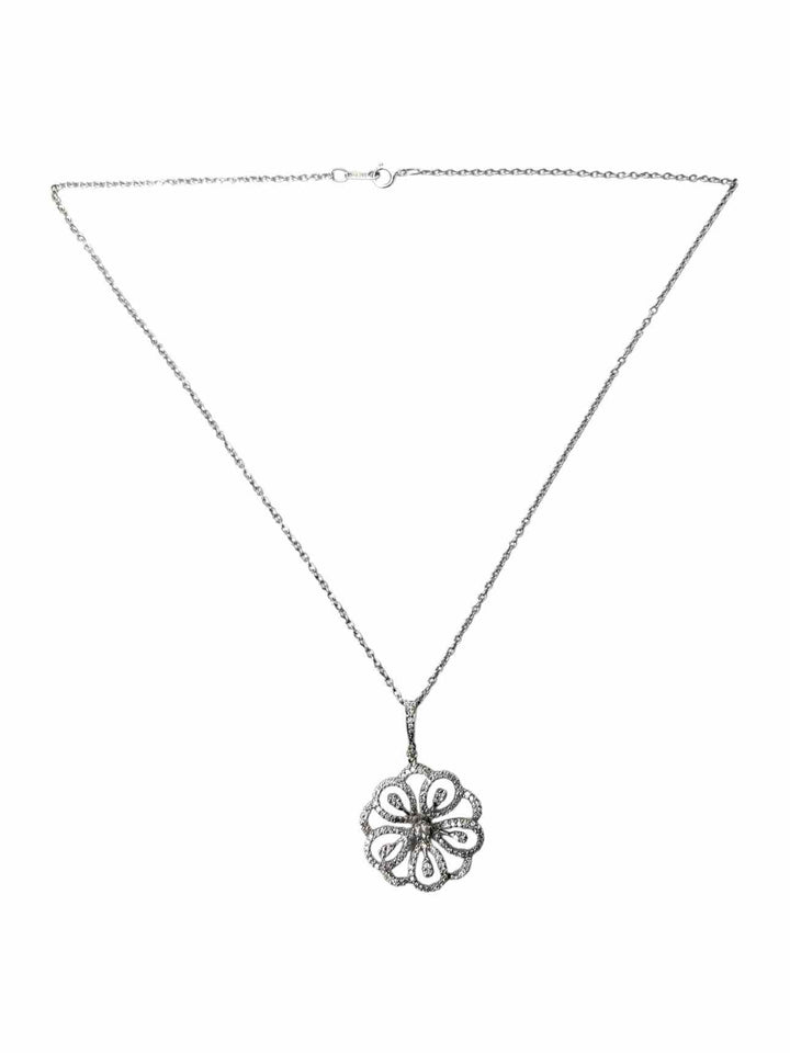 18K White Gold & Sapphire Floral Design Pendant Necklace