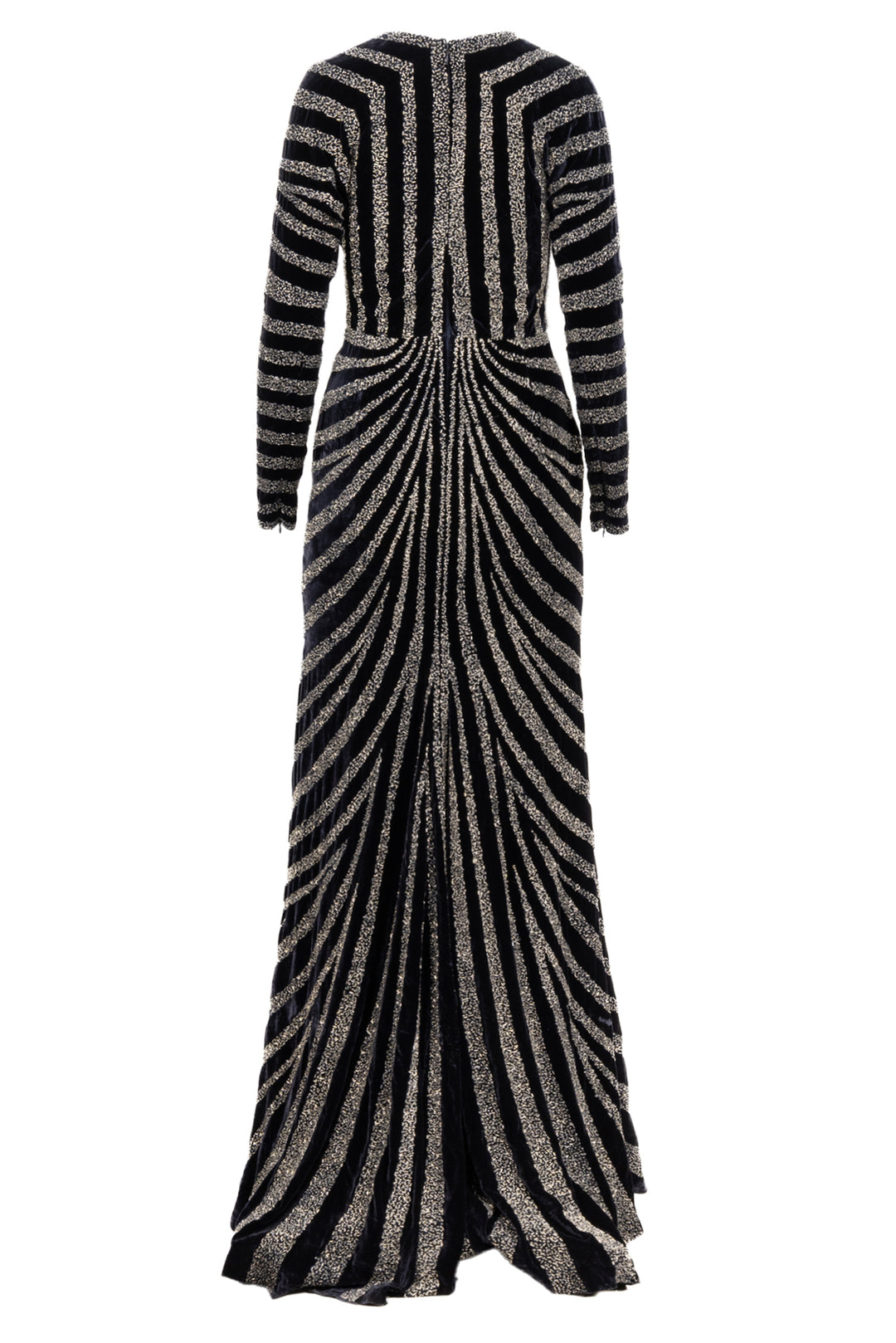Naeem Khan Size 4 Navy & Silver Linear Beaded Velvet Dress