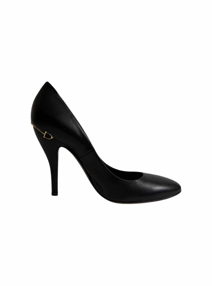 Gucci Size 38.5 Leather Horse Bit Detail Pumps