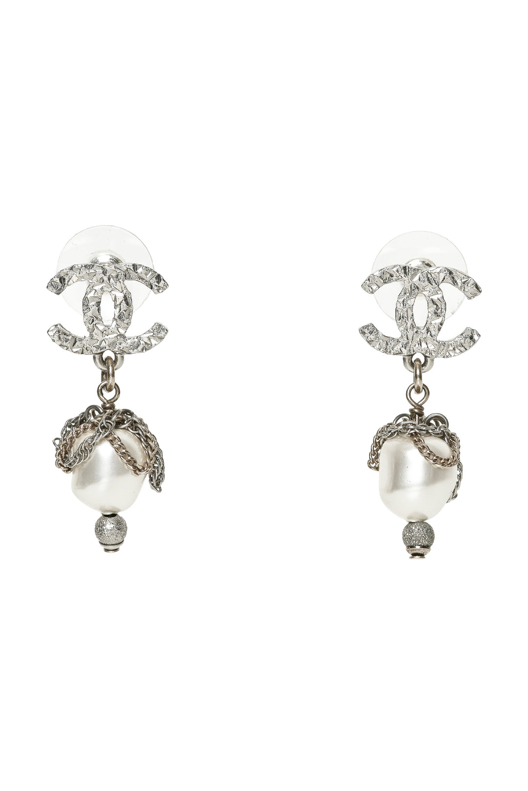 Chanel 2018 Interlocking CC Chain & Faux Pearl Dangle Earrings