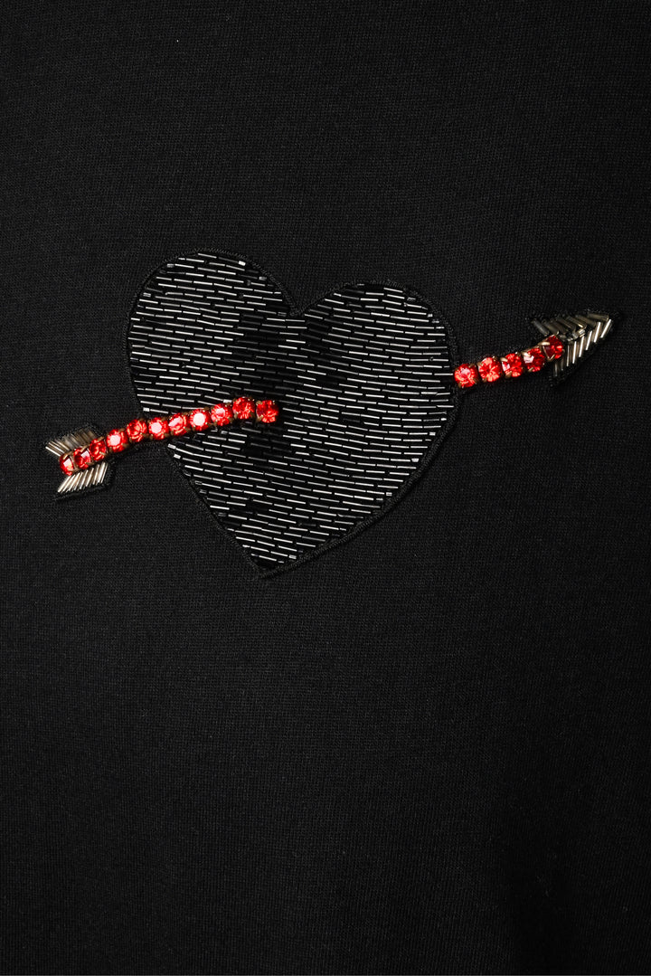 Valentino Size M Beaded Heart Embellished Cotton T-shirt Dress
