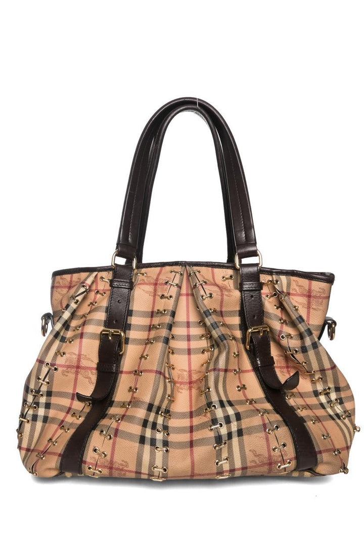 Burberry Metal Stitch Haymarket Check Coated Canvas Medium Lowry Tote