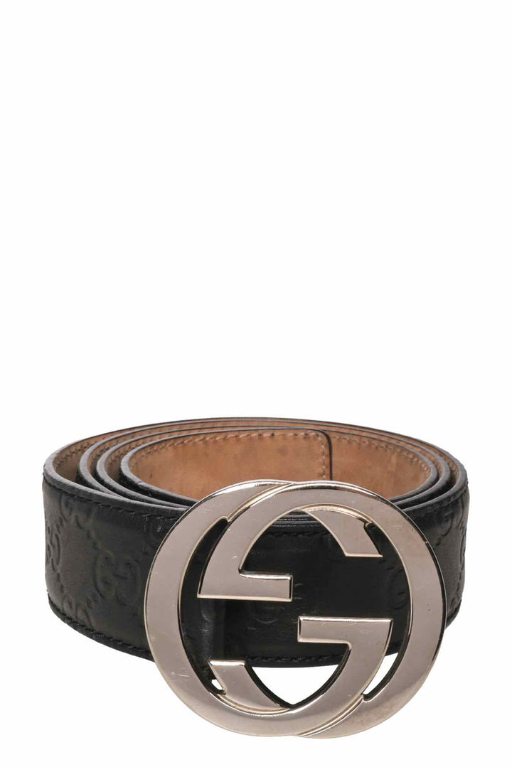 Gucci Size 38 Guccissima GG Embossed Leather Interlocking G Buckle Men's Belt