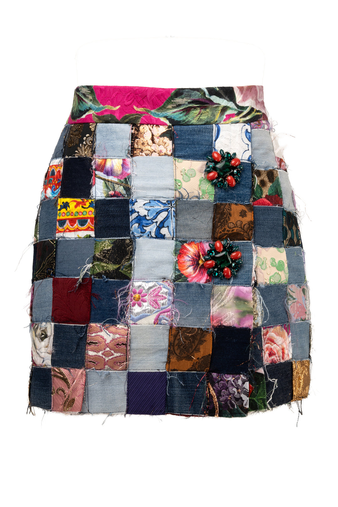 Dolce & Gabbana Size 2 Patchwork Denim Miniskirt