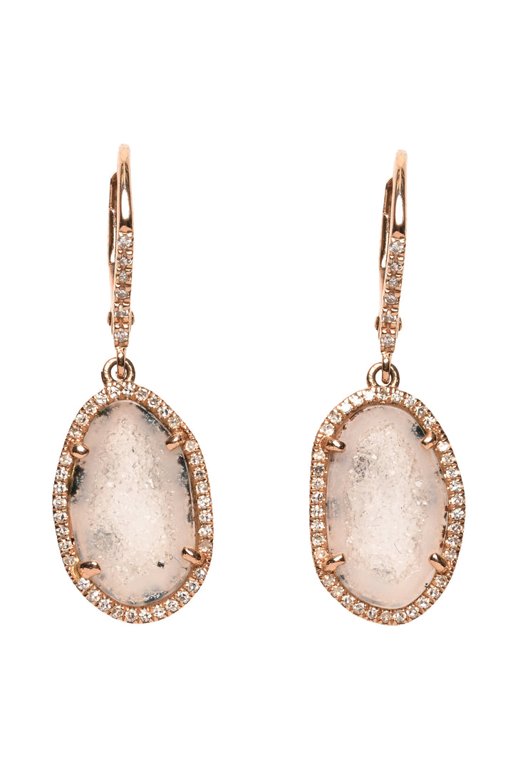 Liven Co 14K Rose Gold Small Organic Shape Labradorite & Diamond Drop Earrings