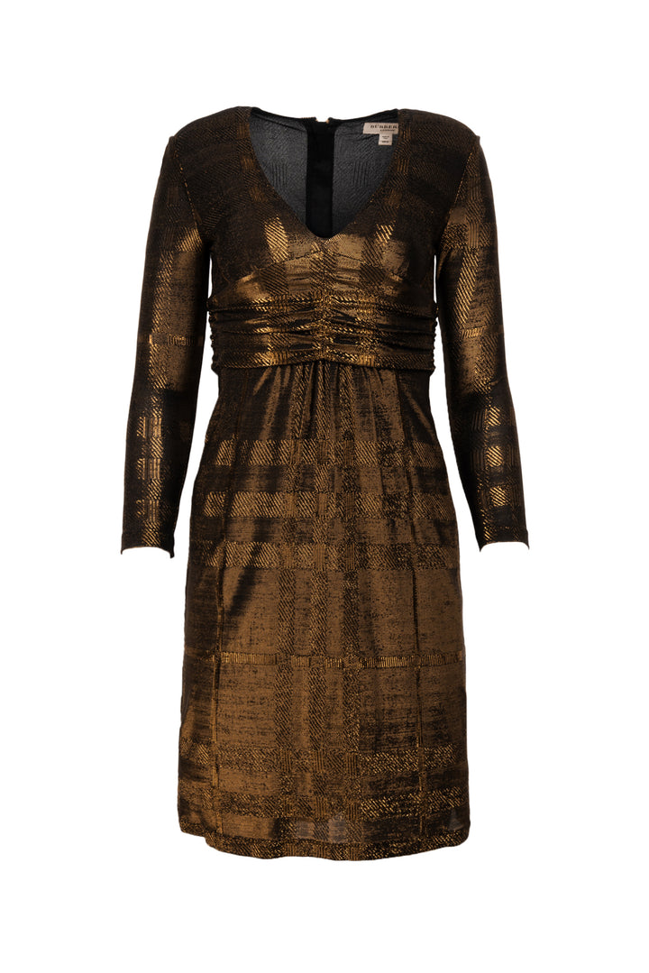 Burberry Size 2 Metallic Bronze Check Print Knit Dress