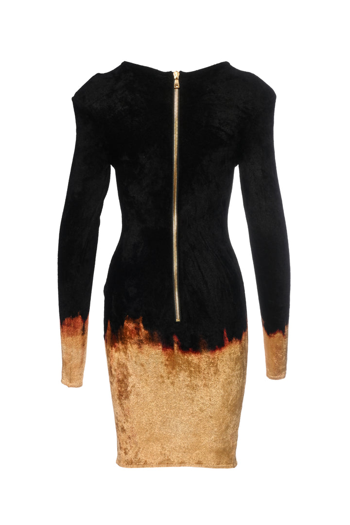 Balmain Size 40 Velvet Fire Long Sleeve Dress