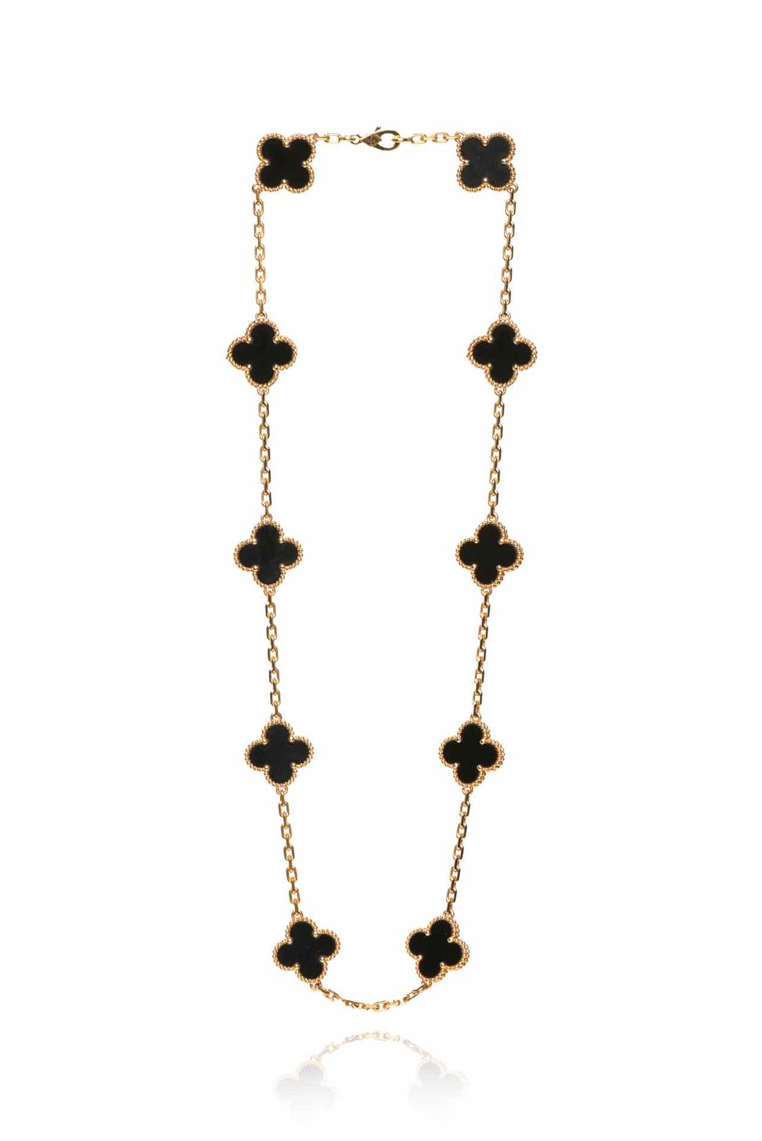 Van Cleef & Arpels 2020 18K Yellow Gold & Black Onyx Vintage Alhambra Necklace