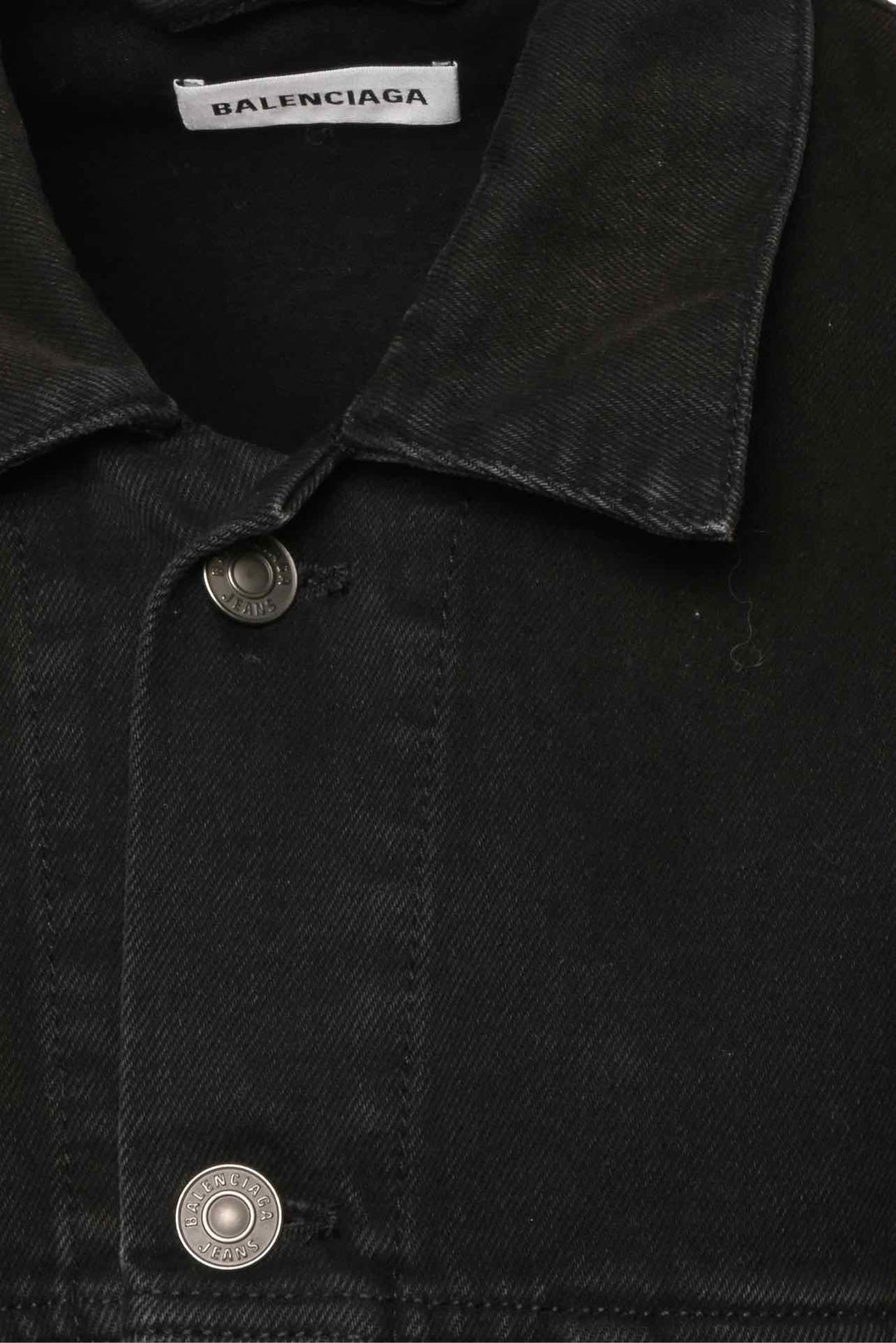 Balenciaga Size S 2019 Oversized Distressed Embroidered Logo Denim Jacket