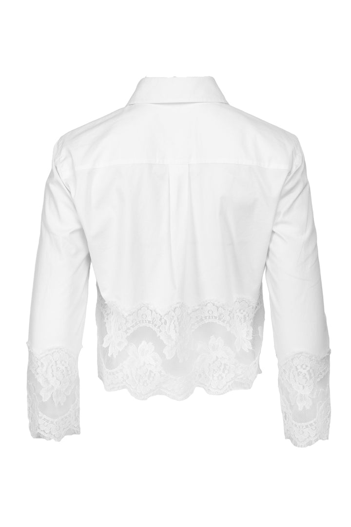 Dolce & Gabbana Size 38 Lace-Trimmed Cropped Cotton Blouse