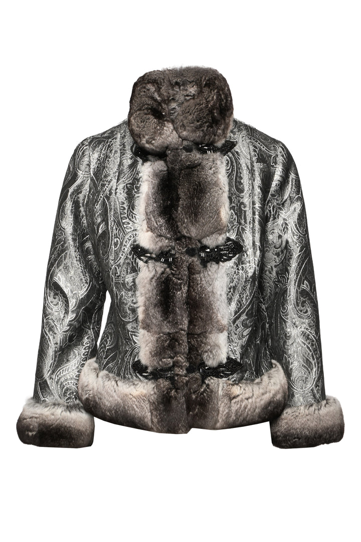 Made in U.S.A Size XS/S Jacquard Fur Trimmed Jacket