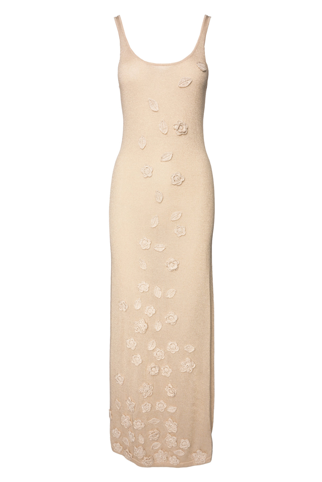 Caroline Constas Size M Crochet Floral Applique Metallic Knit Maxi Dress