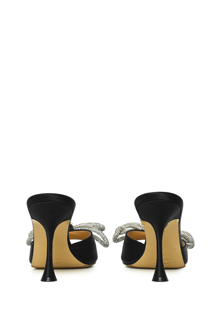 Mach & Mach Size 38 Double Bow Crystal-Embellished Satin Mules