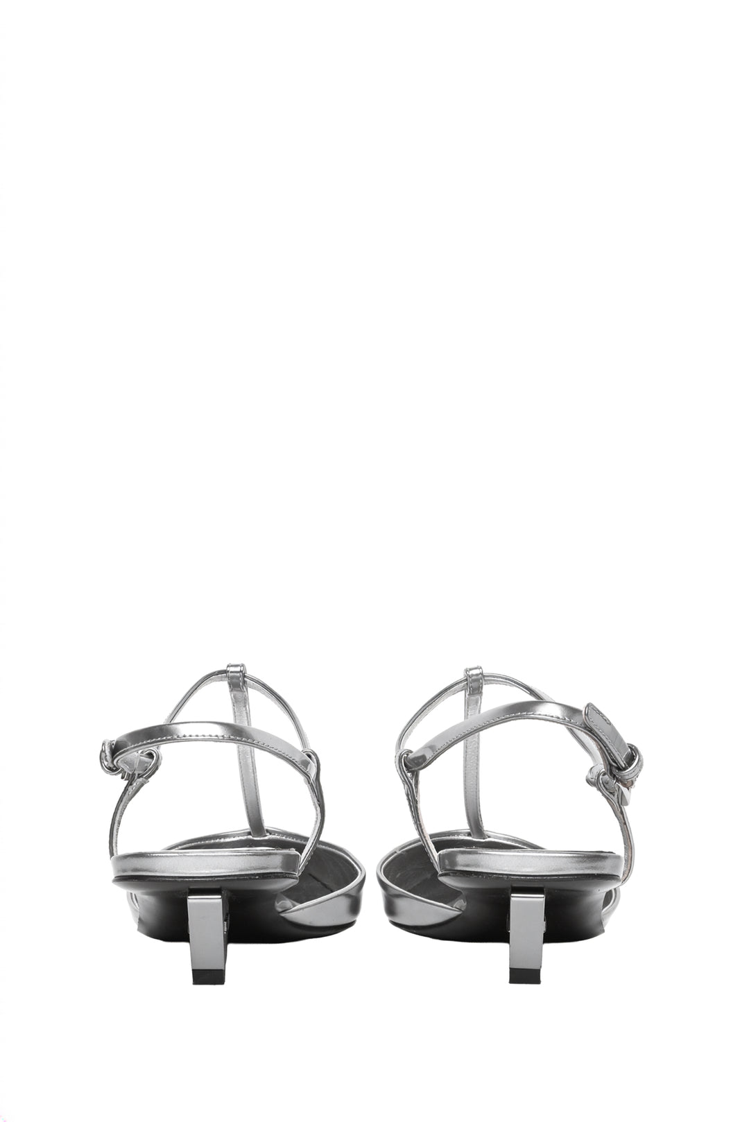 Prada Size 37 Metallic Leather T-Strap Slingback Kitten Heel Pointed Toe Pumps
