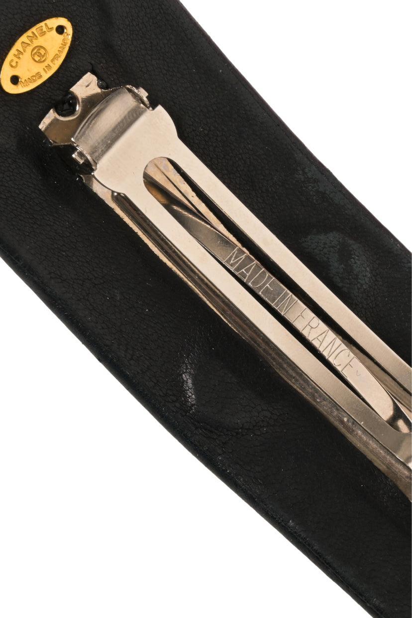 Chanel CC Logo Leather Hair Barrette