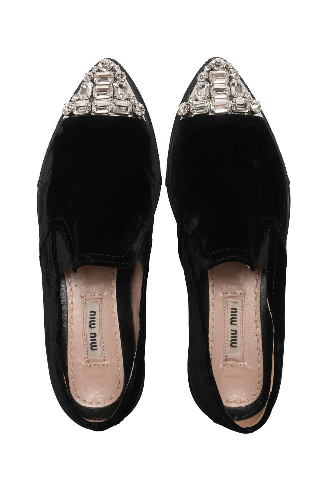 Miu Miu Size 36 Velvet Crystal Embellished Toe Cap Slip On Sneaker