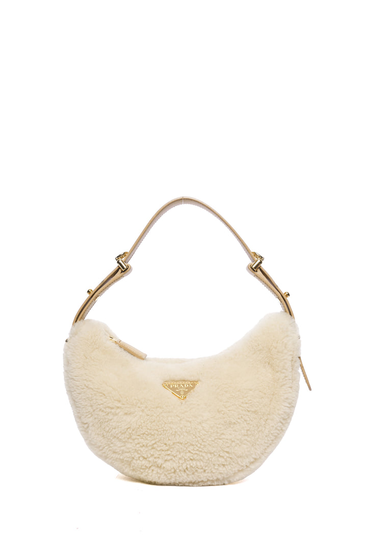 Prada Arque Shearling & Leather Shoulder Bag