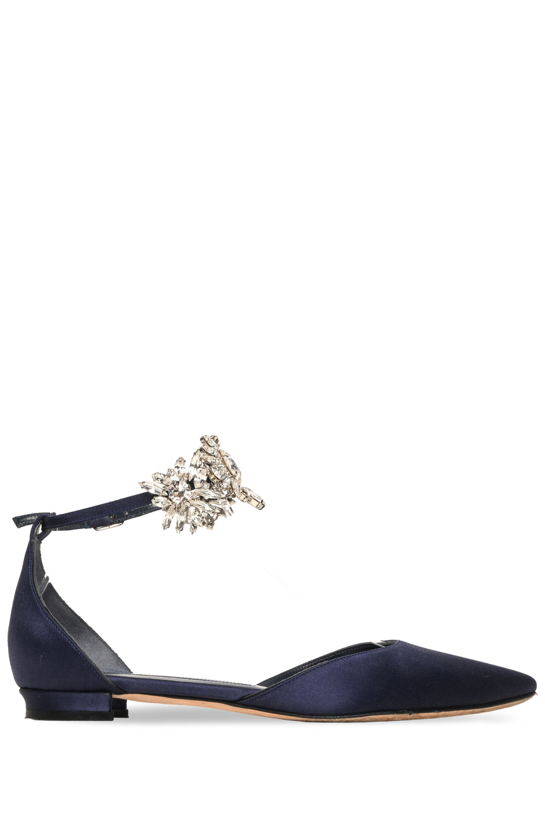 Manolo Blahnik Size 34 Crystal Embellished Sicaria Ankle Strap Ballet Flats