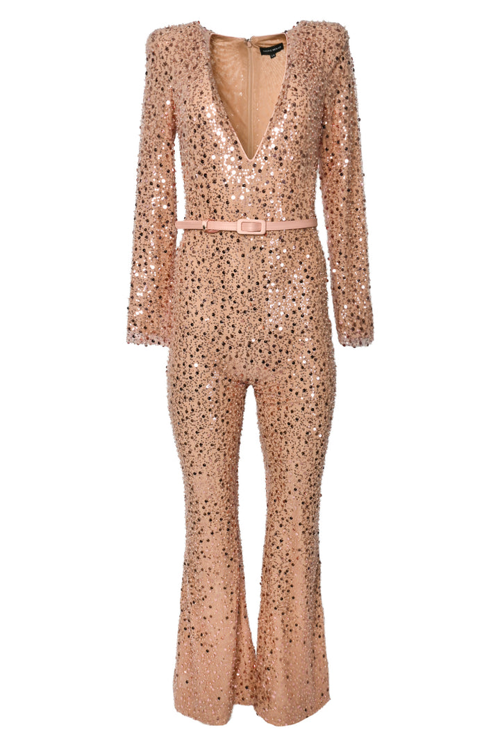 Nadine Merabi Size S/M Eliza Sequin & Bead Embellished Jumpsuit