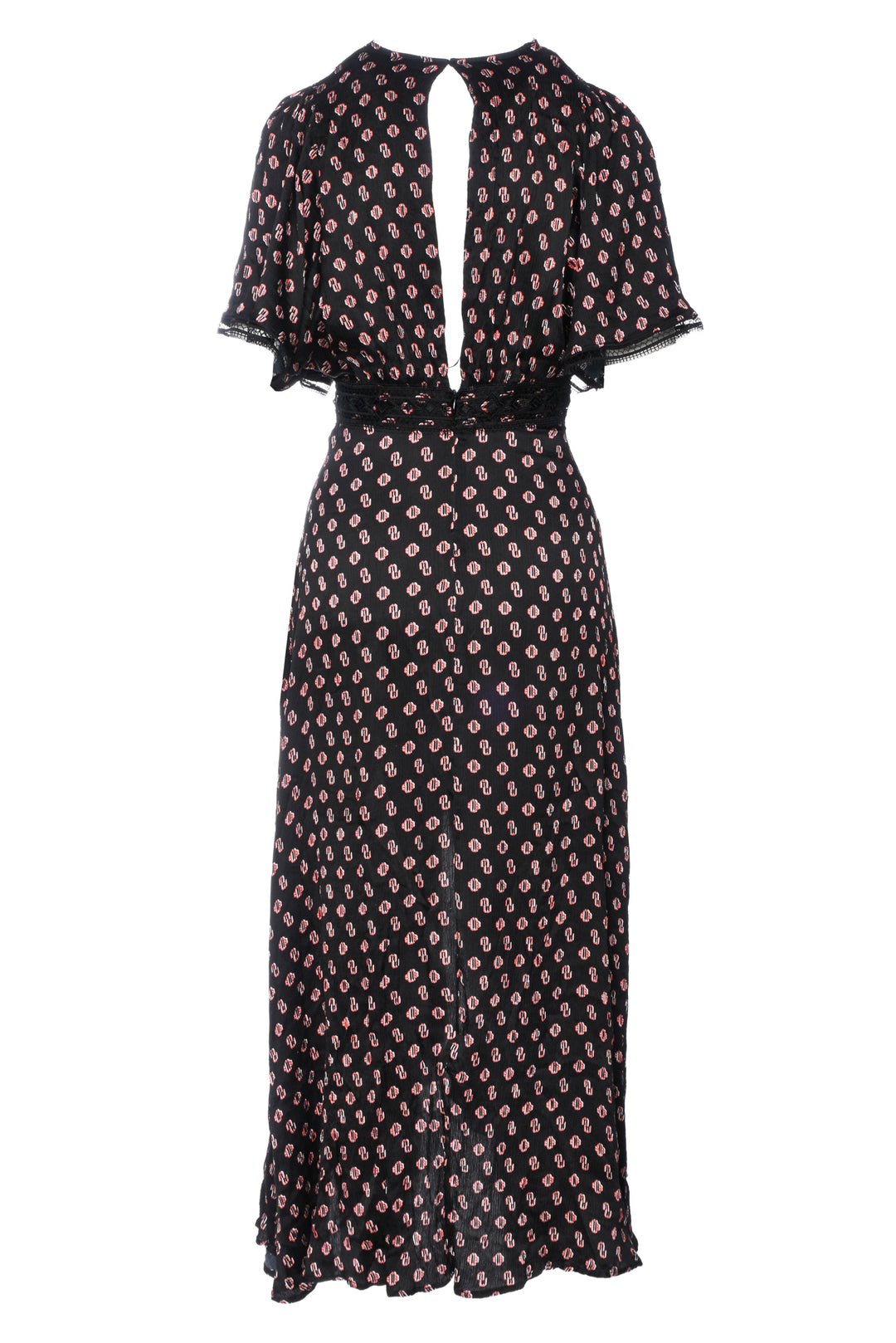 maje Size 38 Lace Trimmed Logo Print Maxi Dress