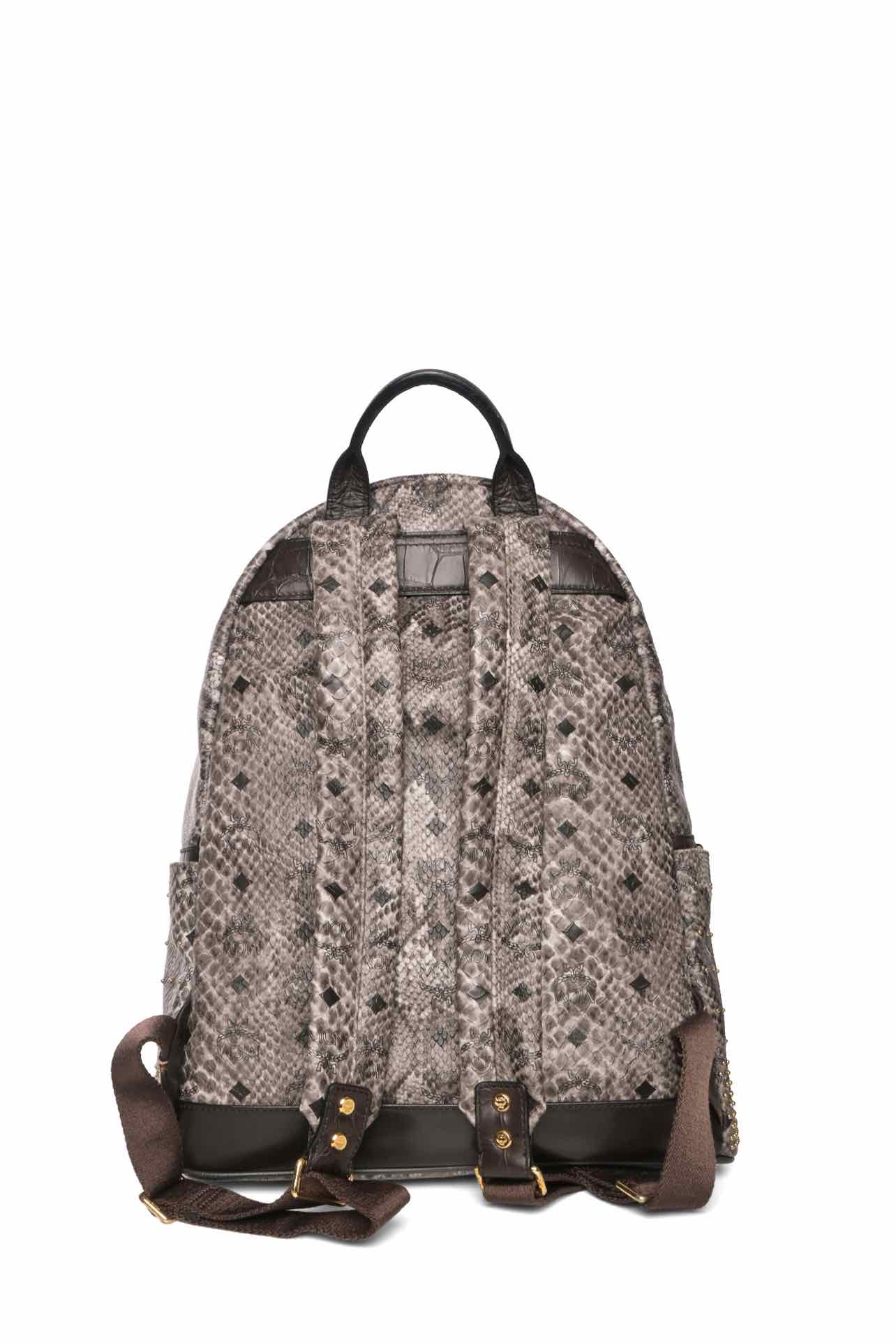 MCM Snakeskin Printed Studded Stark BackPack - Luxury Used