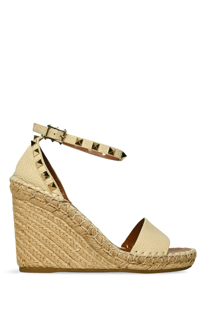 Valentino Size 38 Rockstud Leather Espadrilles Wedge Sandals