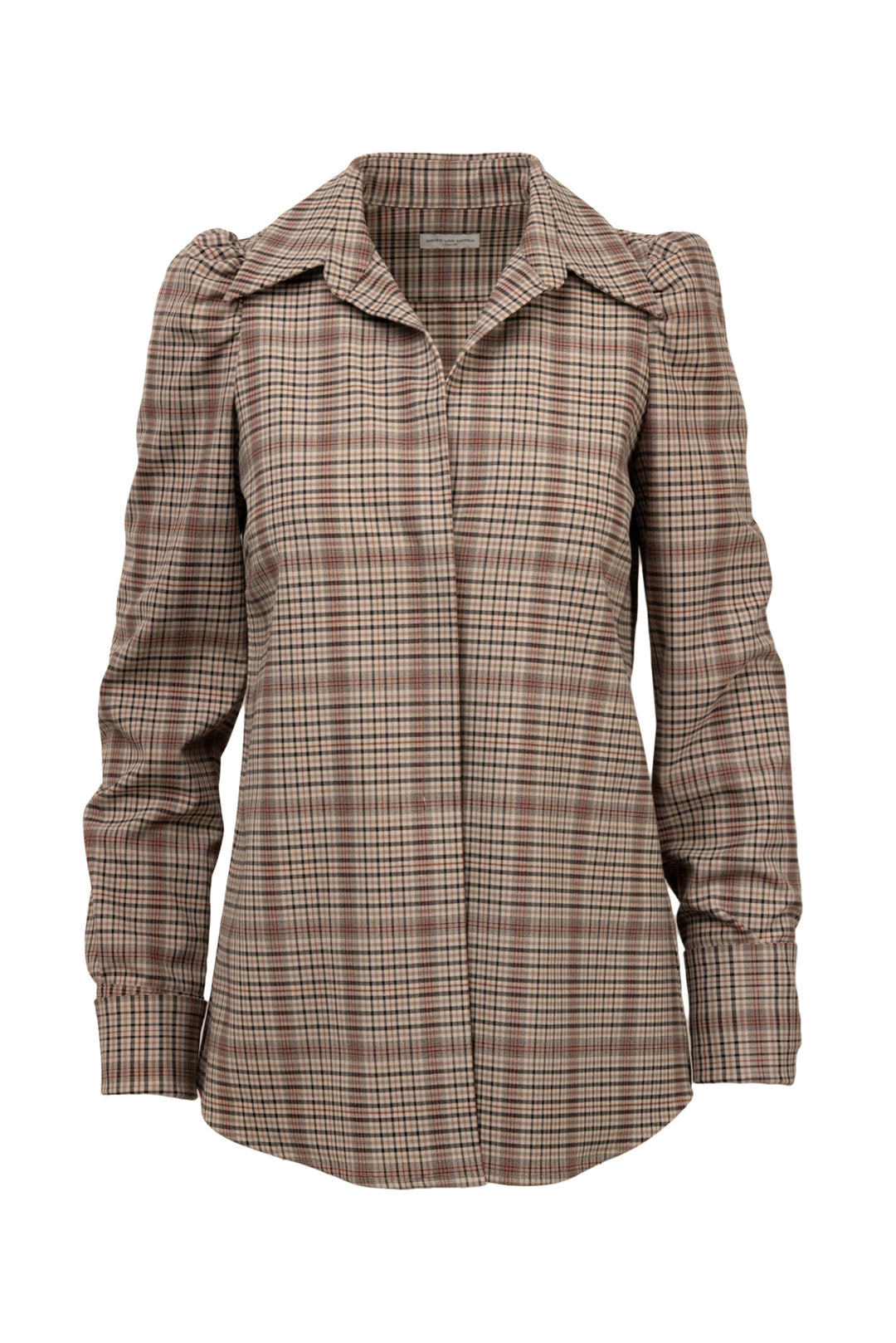 Dries Van Noten Size 4 Celinda Plaid Puff Shoulder Shirt