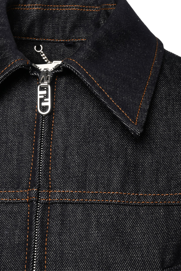 Fendi Size 4 FF Embroidered Cropped Zip-Up Denim Jacket