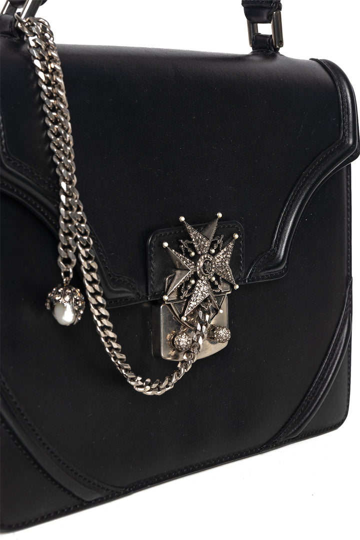 Alexander Mcqueen Calfskin Chain Crystal Flower Satchel