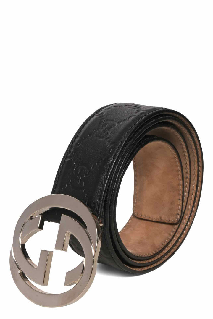 Gucci Size 38 Guccissima GG Embossed Leather Interlocking G Buckle Men's Belt