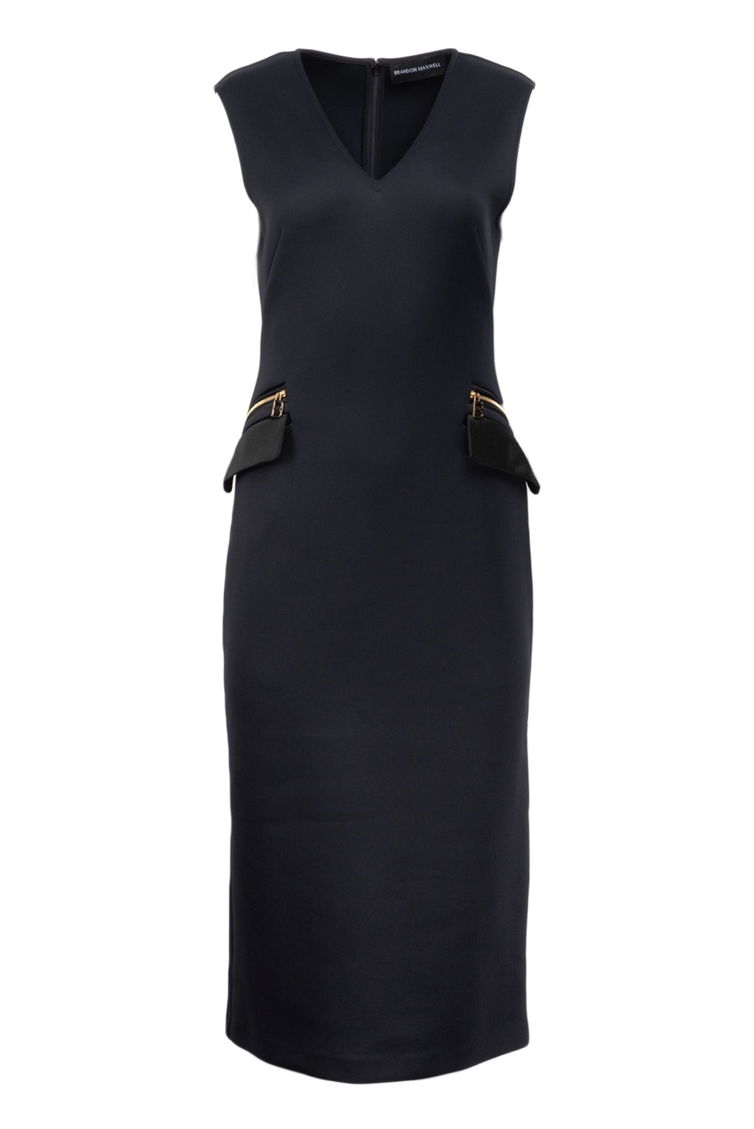Brandon Maxwell Size 8 V-neck Zip Pocket Knee Length Sheath Dress