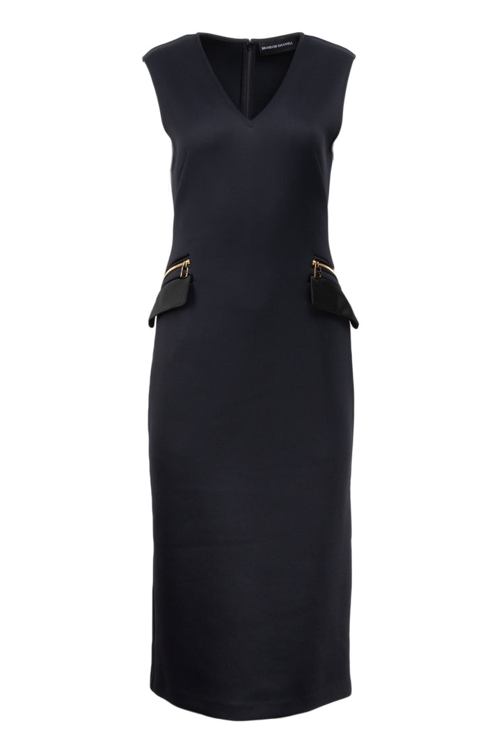 Brandon Maxwell Size 8 V-neck Zip Pocket Knee Length Sheath Dress