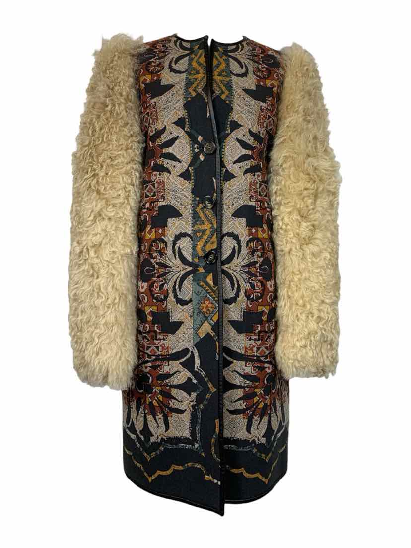 Etro Size 42 Pattern Wool Lambs Wool Sleeve Coat