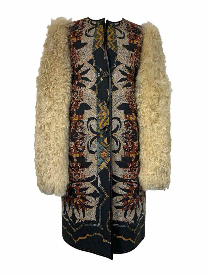 Etro Size 42 Pattern Wool Lambs Wool Sleeve Coat