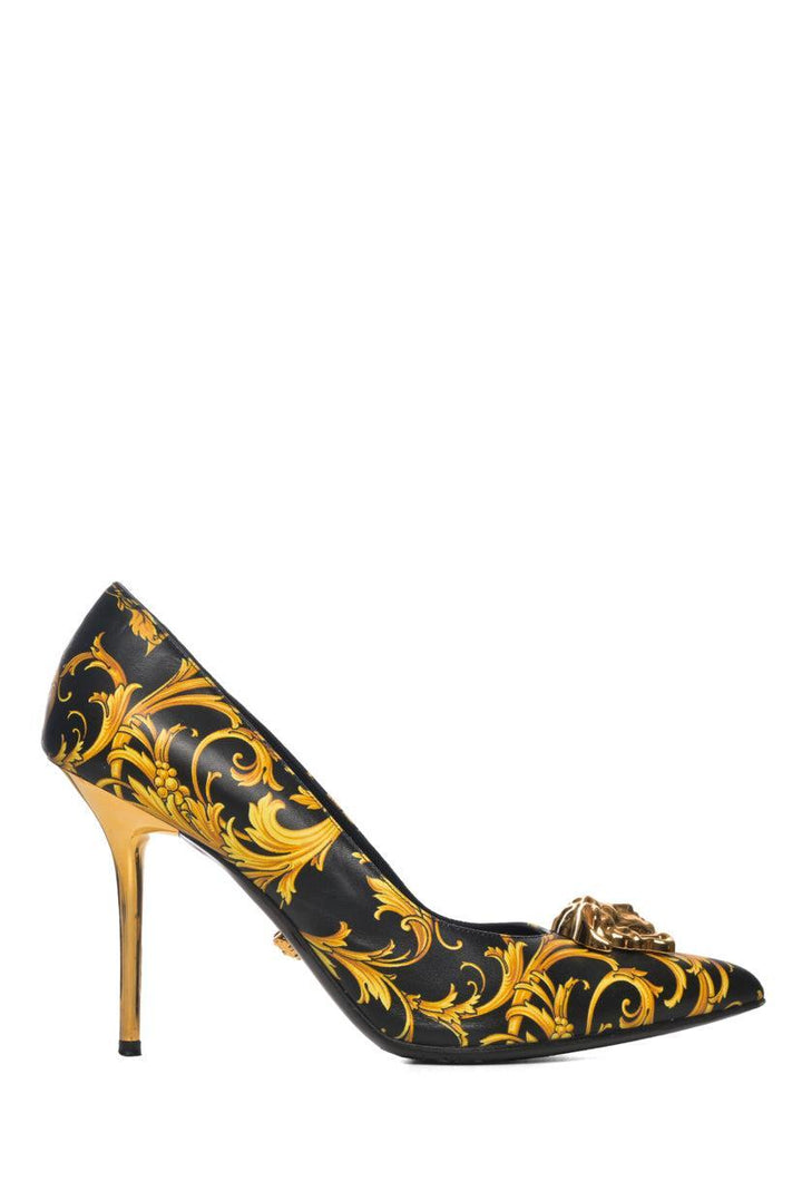 Versace Size 39 Barocco Printed Leather Medusa Palazzo Pumps