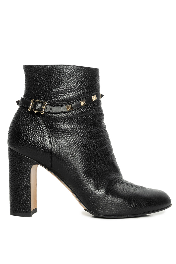 Valentino Size 40 Rockstud Accent Grainy Calfskin Ankle Boots