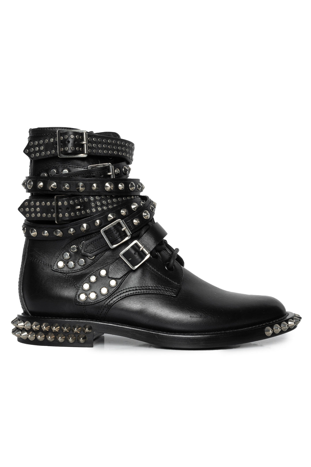 Saint Laurent Size 38 Leather Studded Accent Combat Ankle Boots