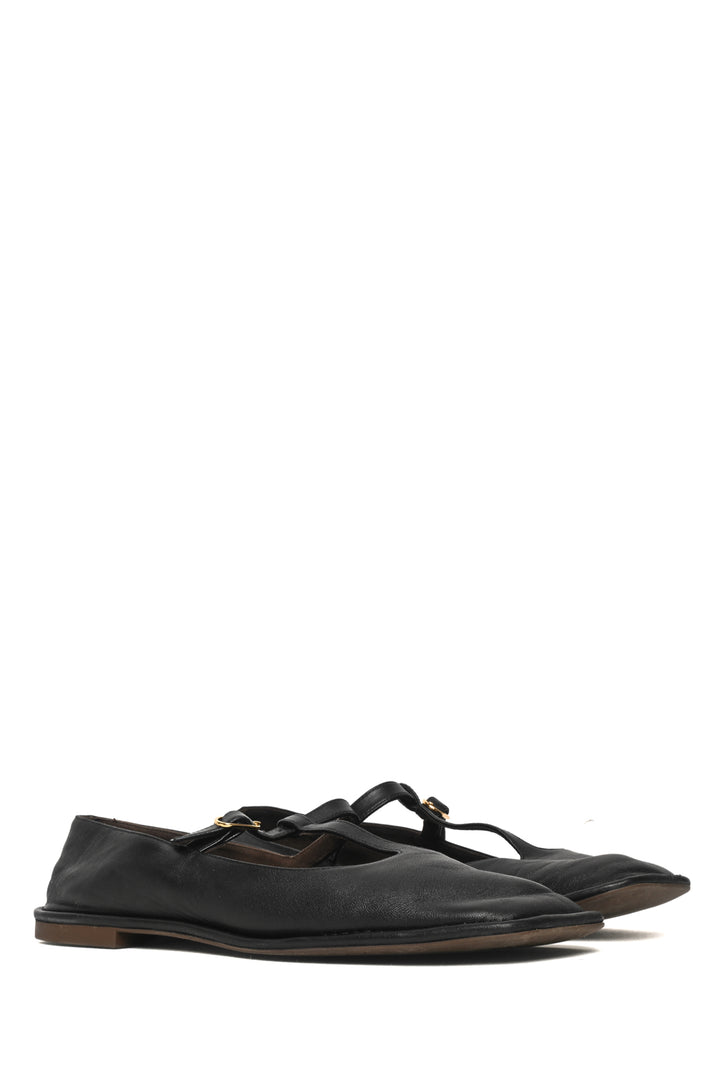 The Row Size 38 Square T-Strap Leather Flats