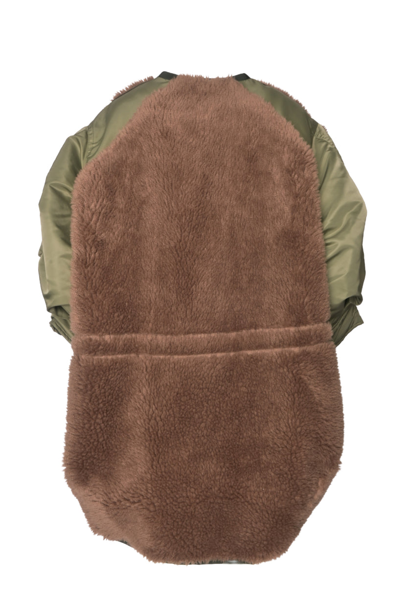 Sacai Size 2 Faux Shearling & Nylon Twill Bomber Coat